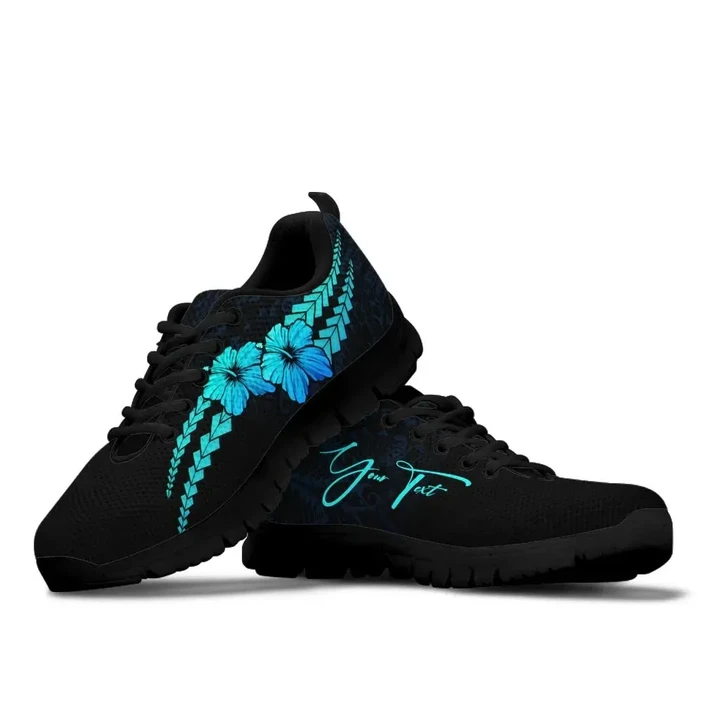 (Custom) Polynesian Sneakers Hibiscus Personal Signature Blue