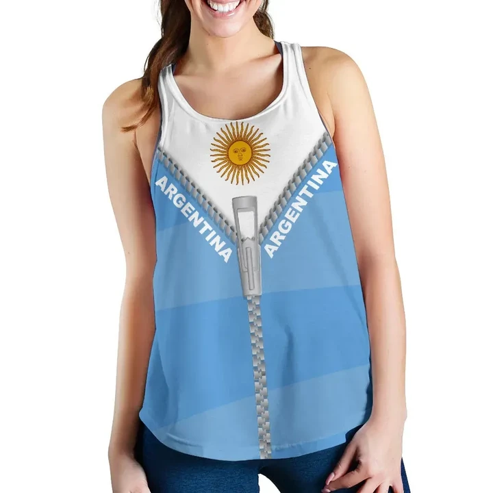 Argentina Women Racerback Tank With Straight Zipper Style
