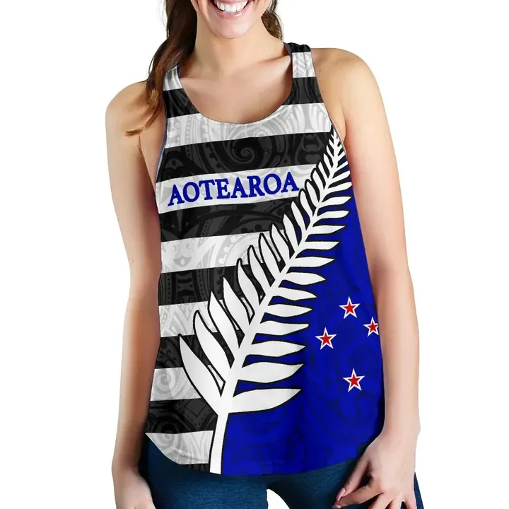 Aotearoa,New Zealand Women's Racerback Tank Silver Fern Line Style