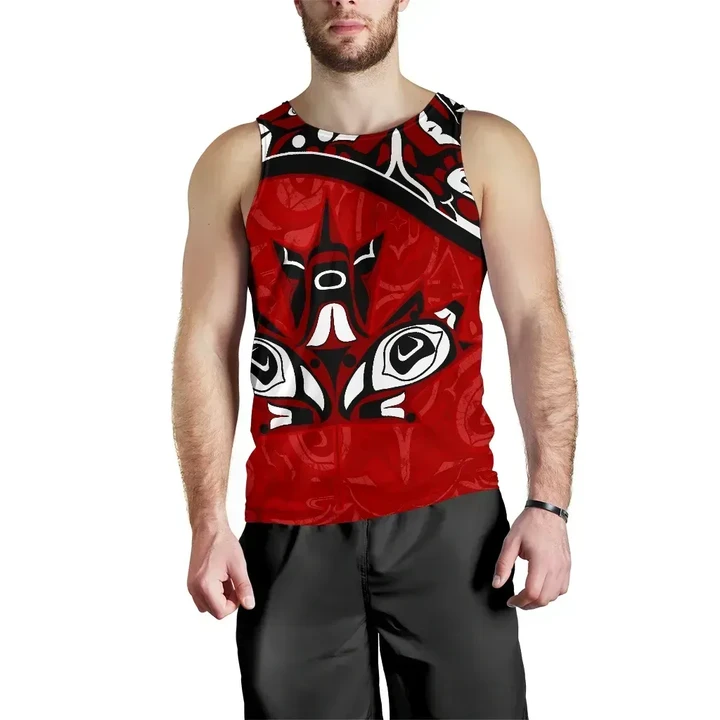 Canada Day Men's Tank Top , Haida Maple Leaf Style Tattoo Red