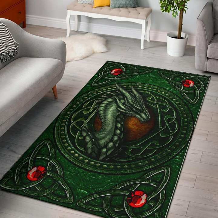 Celtic Dragon With Celtic Knot Area Rug (Red)