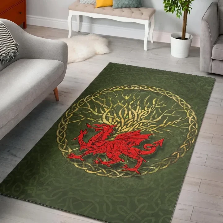 Wales Celtic Area Rug - Welsh Dragon With Celtic Tree