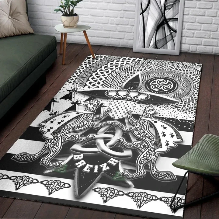 Celtic Brittany Area Rug - Brittany Flag With Stoat Ermine and Triskelion Symbols