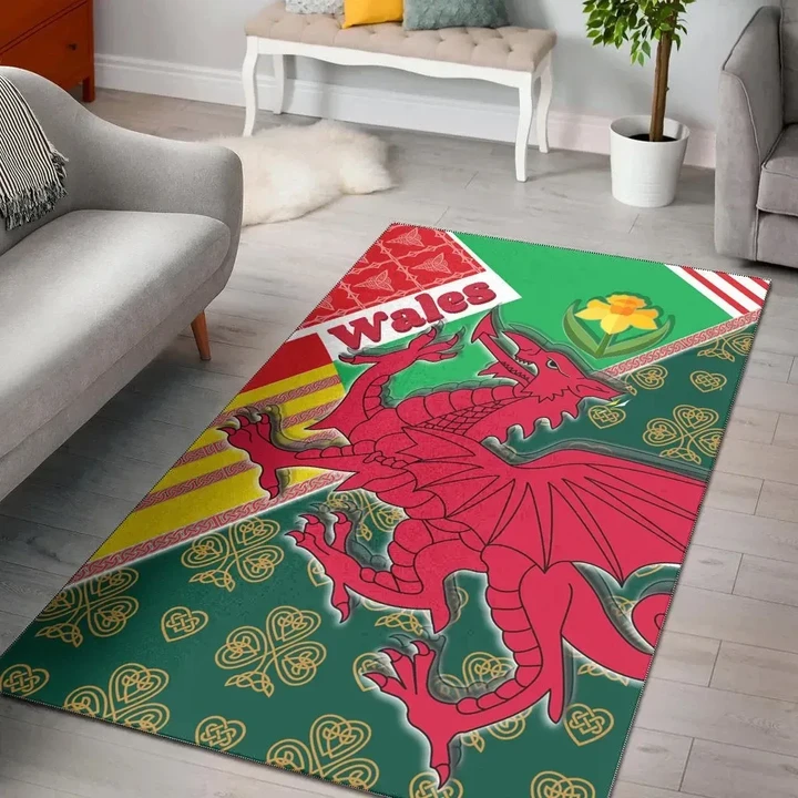 Celtic Wales Area Rug - Cymru Dragon and Daffodils