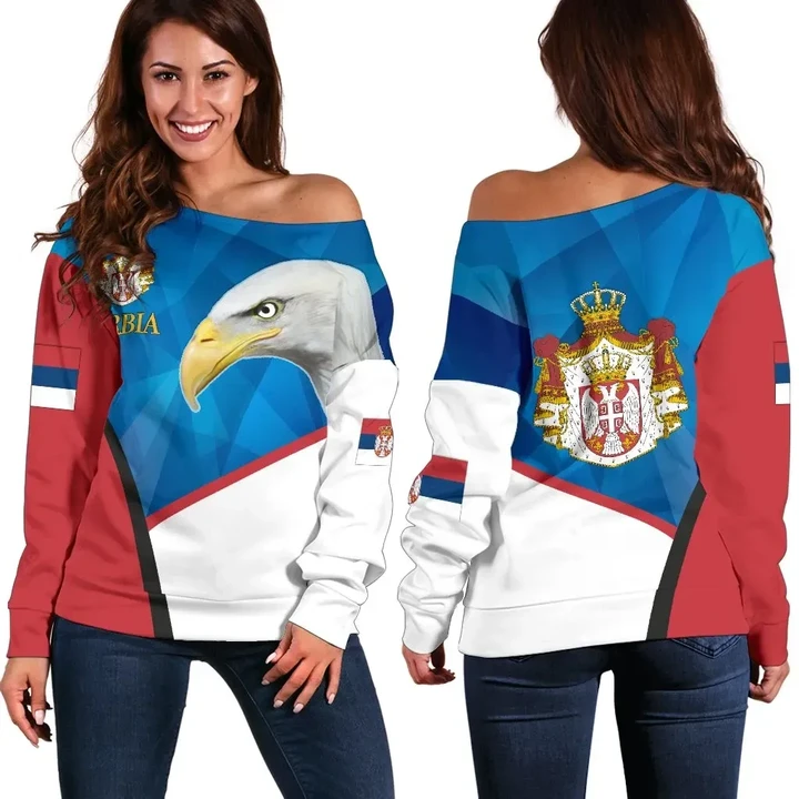 Serbia Women Off Shoulder Sweater White Eagle Version