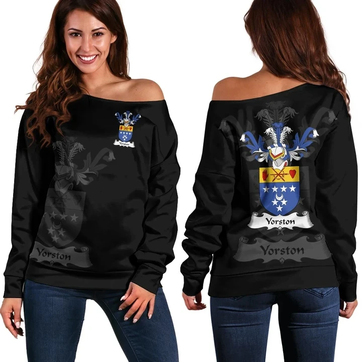 Yorston Family Crest Women's Off Shoulder Sweater