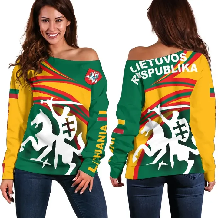 Lithuania Off Shoulder Sweater N Flag