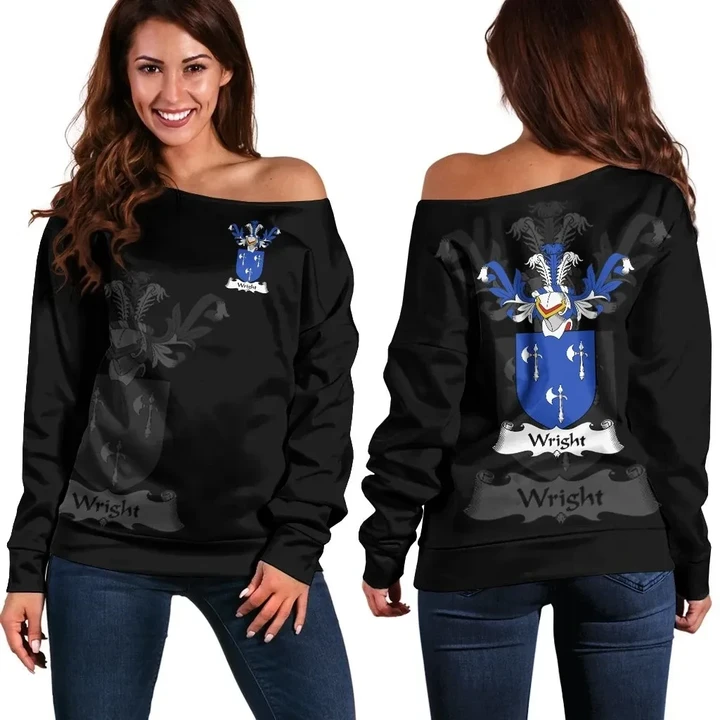 Wright Family Crest Women's Off Shoulder Sweater