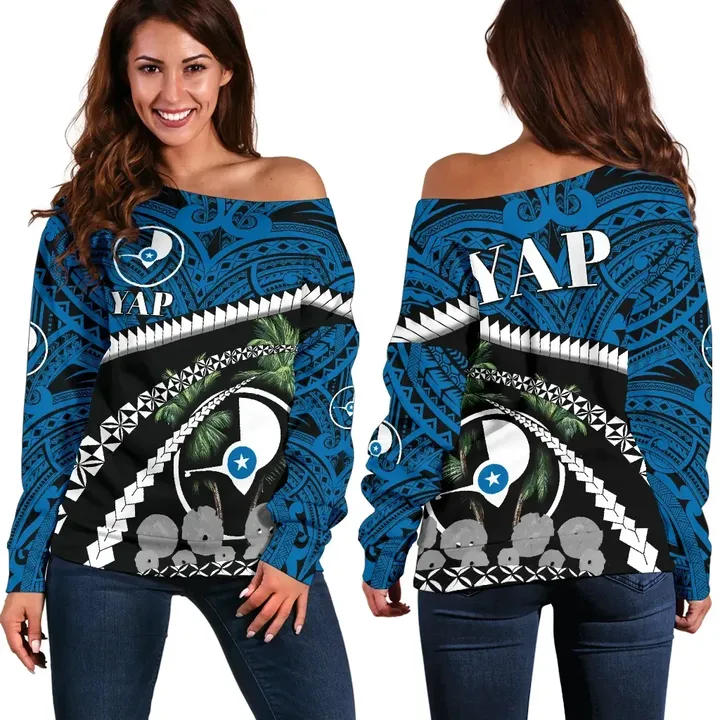 Yap Stone Money Women Off Shoulder Sweater , Road to Hometown