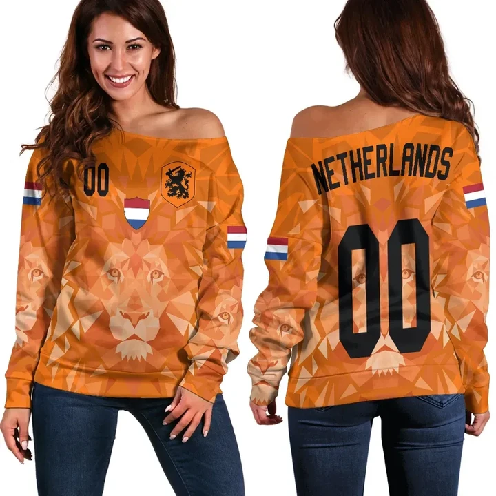 (Custom) Netherlands Lion Women's Off Shoulder Euro Soccer