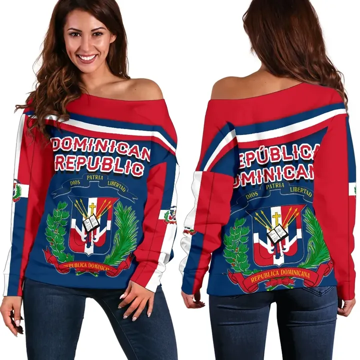 Dominican Republic Women Off Shoulder Sweater , Vibes Version