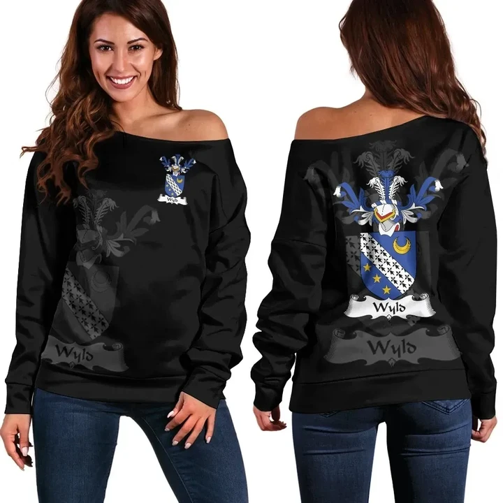 Wyld Family Crest Women's Off Shoulder Sweater