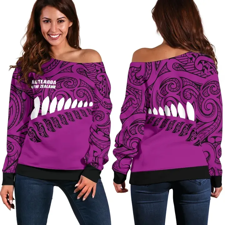 New Zealand , Aotearoa Off Shoulder Sweater (Pink)