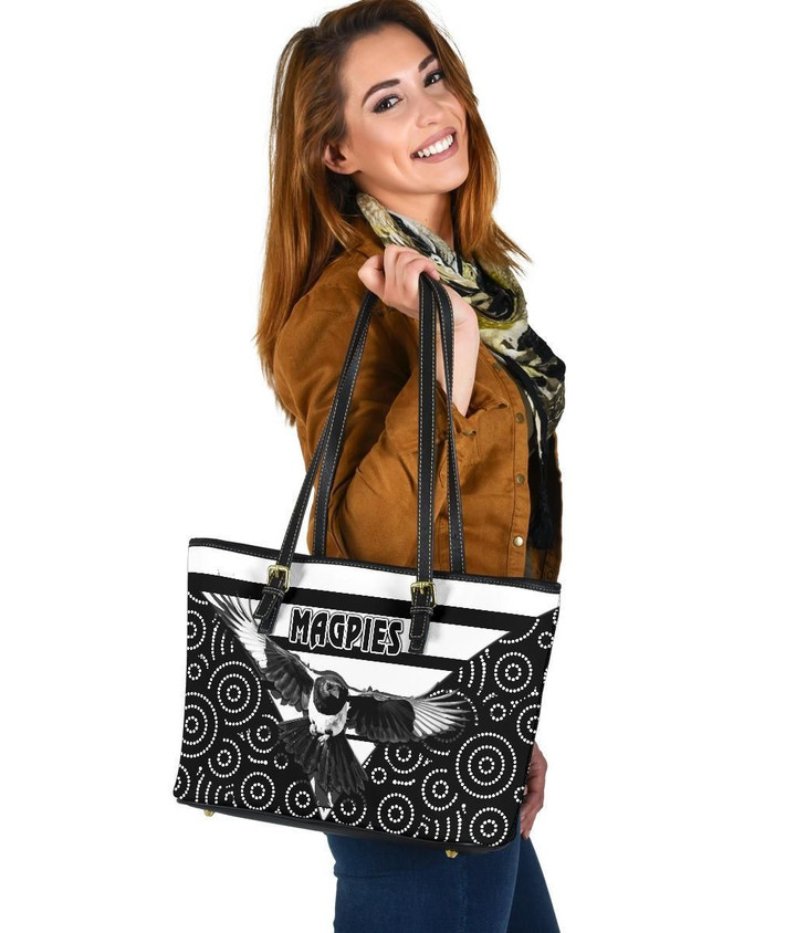 Western Suburbs Magpies Leather Tote Simple Indigenous