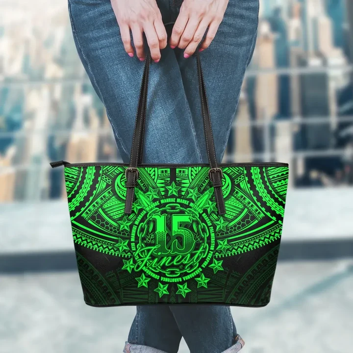 Cook Islands Polynesian Leather Tote Bag Green