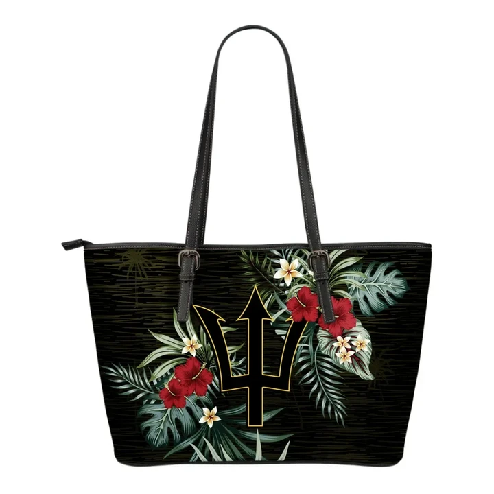 Barbados Hibiscus Leather Tote Bag