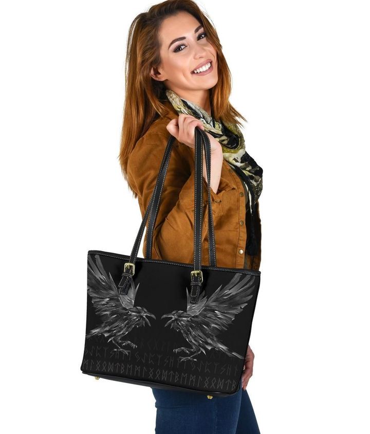 Vikings Leather Tote , Odin's Ravens Tattoo Style
