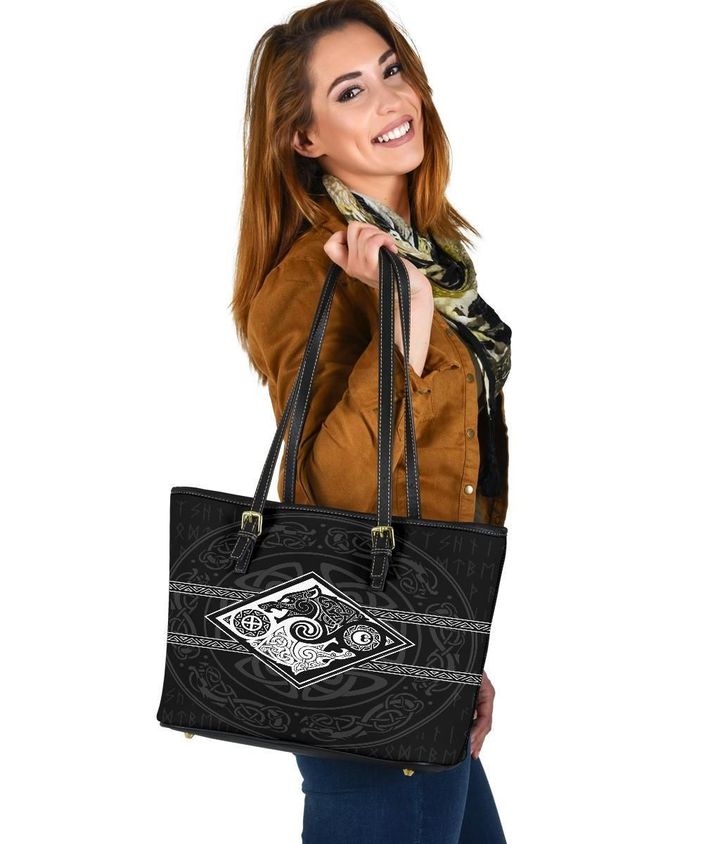 Vikings Leather Tote The Wolves Skoll And Hati