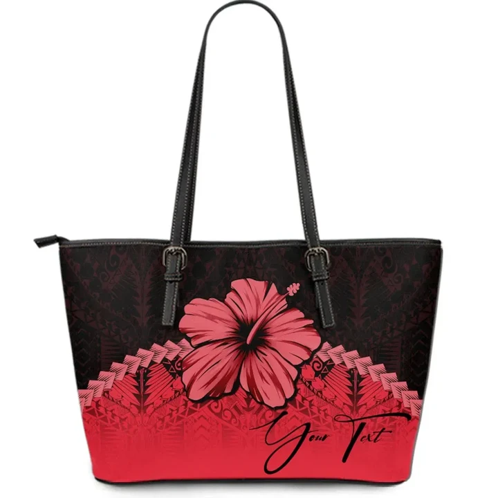 (Custom) Polynesian Leather Tote Bag Hibiscus Personal Signature Red