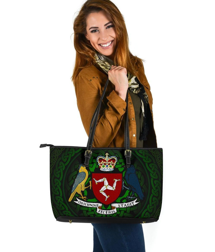 Celtic Leather Tote Bag , Isle of Man Celtic Coat of Arms