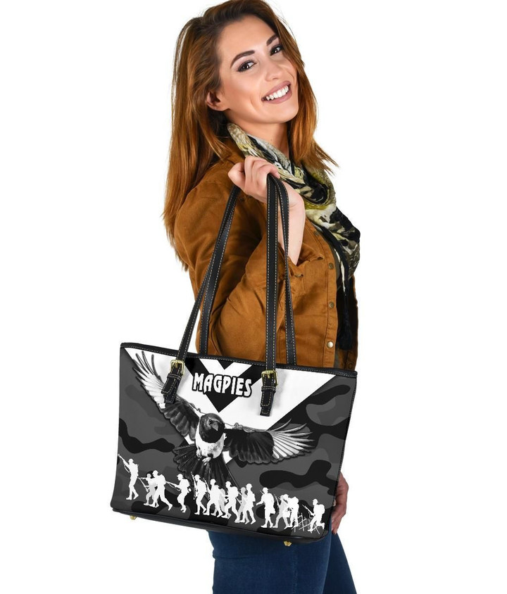 Western Suburbs Magpies Leather Tote Anzac Vibes , Black