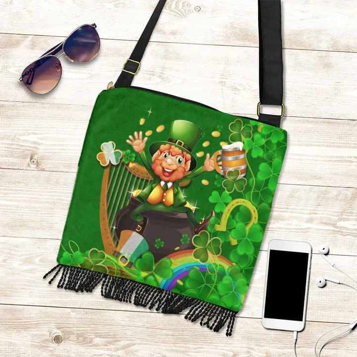 Ireland Celtic Boho Handbag , Happy Leprechaun , BN23