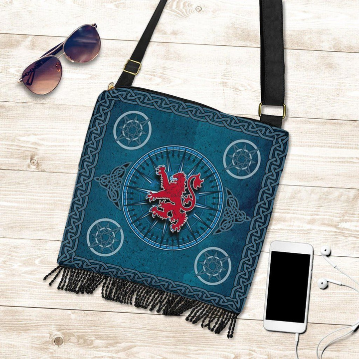 Scotland Celtic Boho Handbag , Celtic Compass With Scottish Lion , BN23