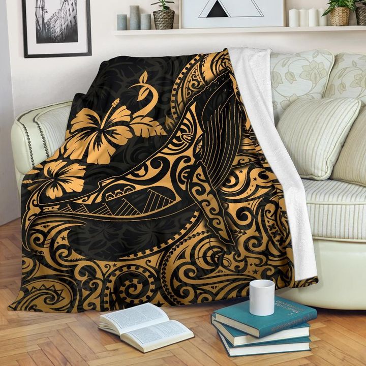 Polynesian Hawaii Premium Blanket - Polynesian Golden Humpback Whale