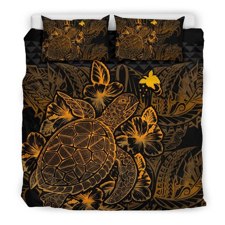Polynesian Bedding Set Papua New Guinea Duvet Cover Set Gold Color