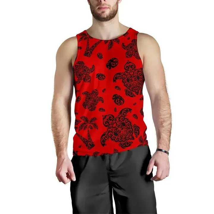 Polynesian Turtle Palm And Sea Pebbles Red Men's Tank Top