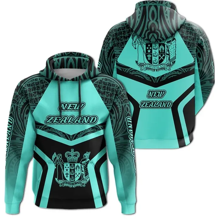 New Zealand Coat Of Arms Polynesian Hoodie My Style  - Turquoise