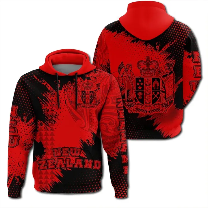 New Zealand Coat Of Arms Kanaka Polynesian Hoodie Red Vincent Style