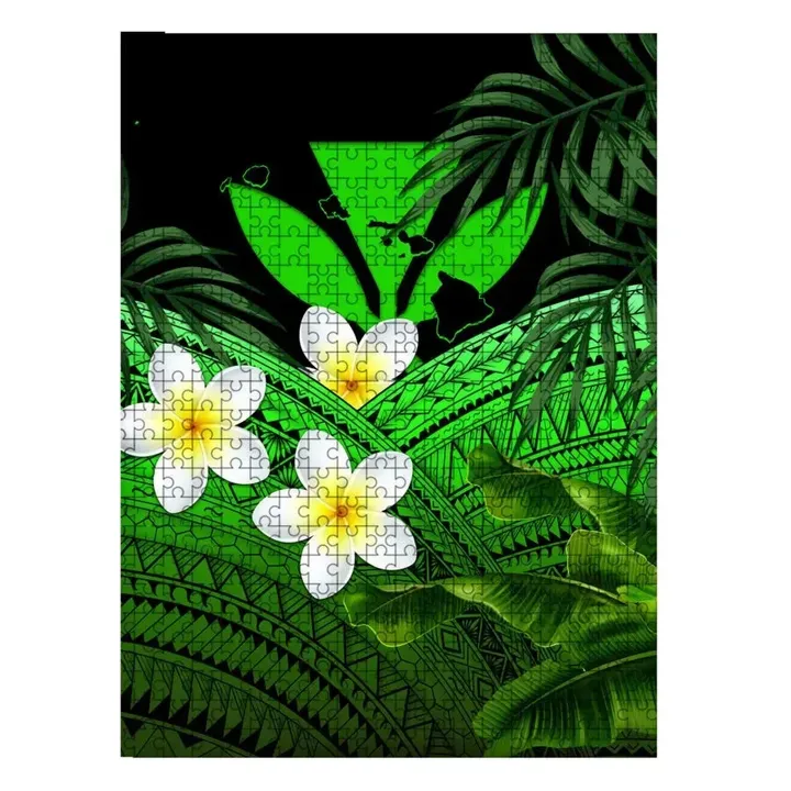 Kanaka Maoli (Hawaiian) Puzzle, Polynesian Plumeria Banana Leaves Green