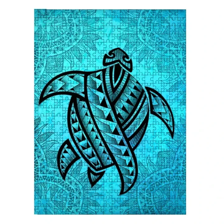 Hawaii Wood Puzzle - Turtle Tattoo Turquoise
