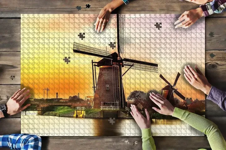 Netherlands Windmill Sunset Jigsaw Puzzle K4