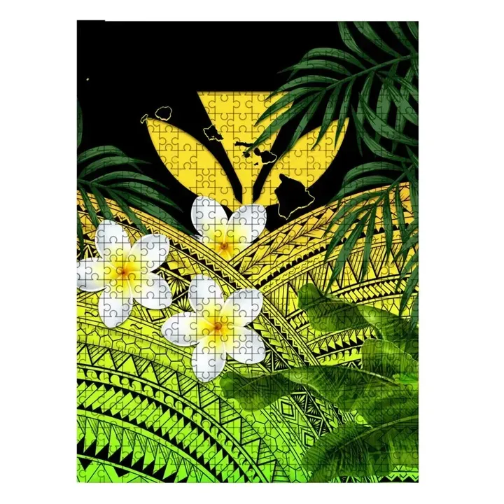 Kanaka Maoli (Hawaiian) Puzzle, Polynesian Plumeria Banana Leaves Yellow