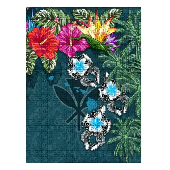 Kanaka Maoli (Hawaii) Puzzle - Hibiscus Turtle Tattoo Blue