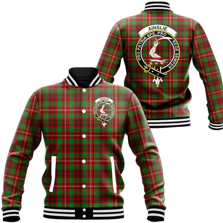 1sttheworld Jacket - Ainslie Clan Tartan Crest Baseball Jacket A7 | 1sttheworld.com