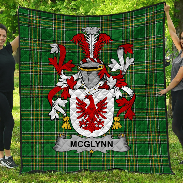 1sttheworld Premium Quilt - Mcglynn Or Glynn Irish Family Crest Quilt - Irish National Tartan A7 | 1sttheworld.com