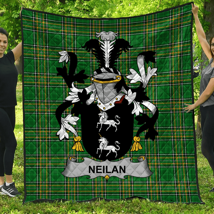 1sttheworld Premium Quilt - Neilan Or O'Neylan Irish Family Crest Quilt - Irish National Tartan A7 | 1sttheworld.com