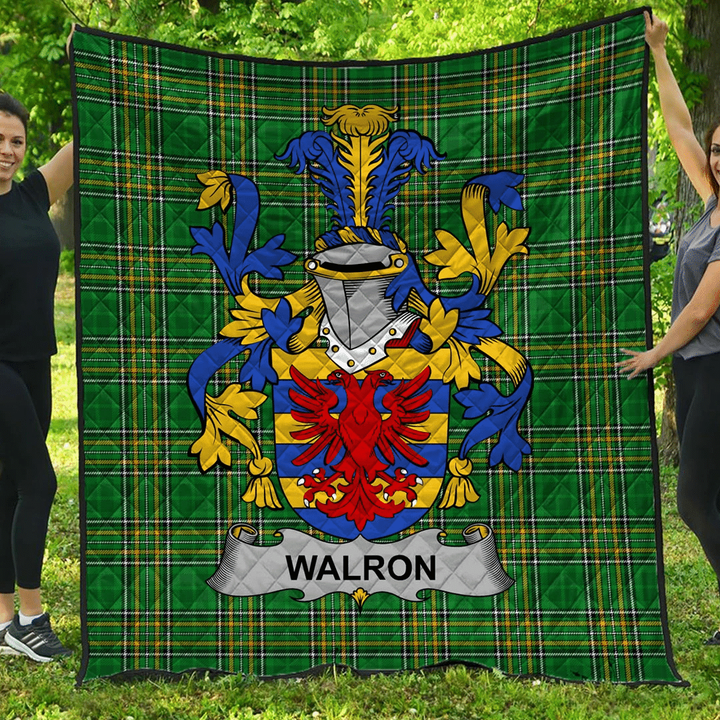 1sttheworld Premium Quilt - Walron Irish Family Crest Quilt - Irish National Tartan A7 | 1sttheworld.com