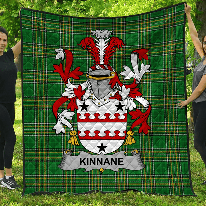 1sttheworld Premium Quilt - Kinnane Or O'Kinane Irish Family Crest Quilt - Irish National Tartan A7 | 1sttheworld.com