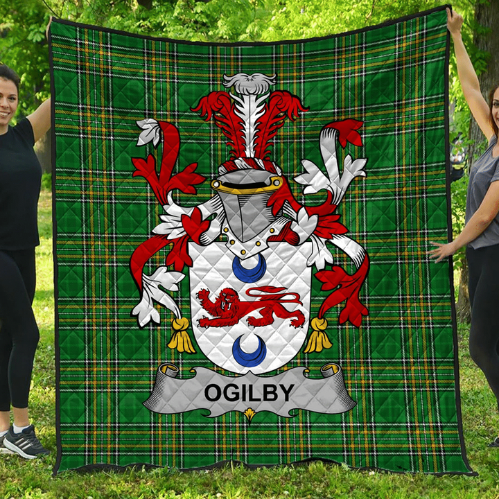 1sttheworld Premium Quilt - Ogilby Irish Family Crest Quilt - Irish National Tartan A7 | 1sttheworld.com