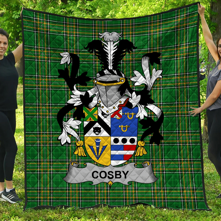 1sttheworld Premium Quilt - Cosby (Lord Sydney) Irish Family Crest Quilt - Irish National Tartan A7 | 1sttheworld.com