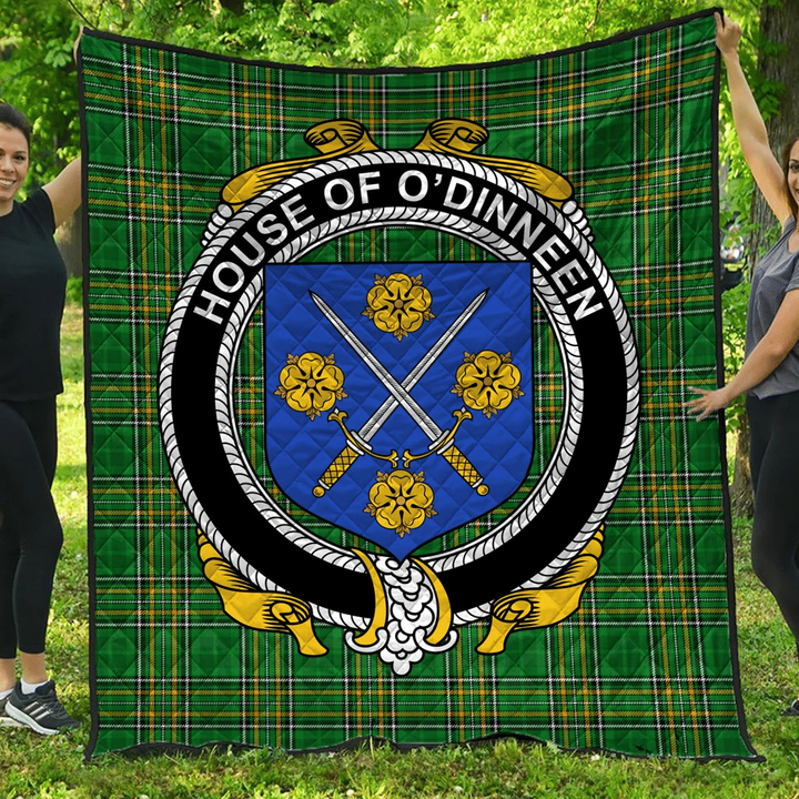 1sttheworld Premium Quilt - House Of O'Dinneen Irish Family Crest Quilt - Irish National Tartan A7 | 1sttheworld.com