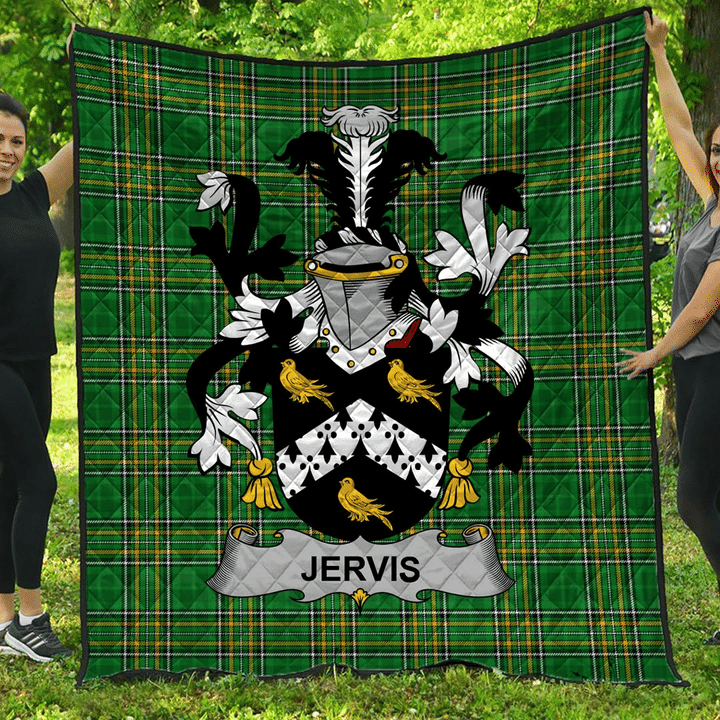 1sttheworld Premium Quilt - Jervis Or Jarvis Irish Family Crest Quilt - Irish National Tartan A7 | 1sttheworld.com