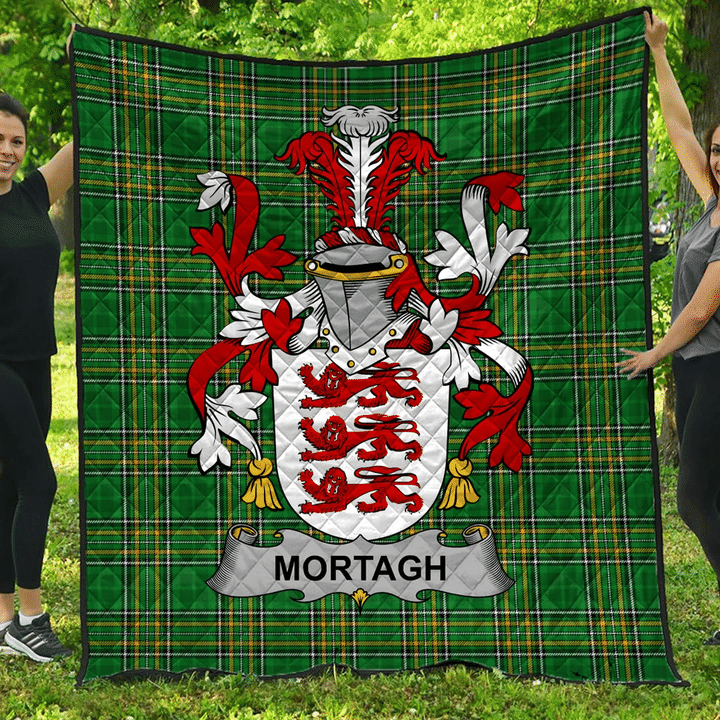 1sttheworld Premium Quilt - Mortagh Or O'Mortagh Irish Family Crest Quilt - Irish National Tartan A7 | 1sttheworld.com