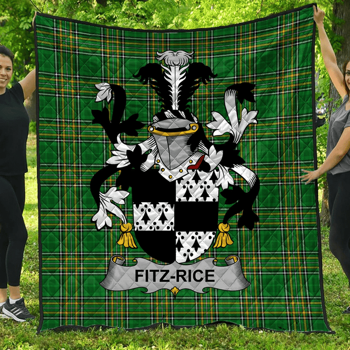 1sttheworld Premium Quilt - Fitz-Rice Irish Family Crest Quilt - Irish National Tartan A7 | 1sttheworld.com