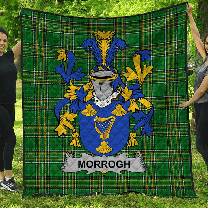 1sttheworld Premium Quilt - Morrogh Or Morrow Irish Family Crest Quilt - Irish National Tartan A7 | 1sttheworld.com