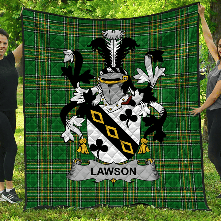 1sttheworld Premium Quilt - Lawson Irish Family Crest Quilt - Irish National Tartan A7 | 1sttheworld.com